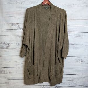 Barefoot Dreams Cozychic Lite Olive Green Long Open Cardigan Pockets Women's XL